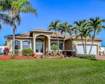 Avg / night: $505. Dog-friendly home on canal with heated pool, spas, central AC, & washer/dryer | Located in Cape Coral, FL | 5.0 Stars | 3 Bed, 2 Bath | Pet-friendly. Dog-friendly. Max 8 guests. Nestled along a canal with Gulf access, this modern home pairs tranquil water views with resort-style living. Spend leisurely afternoons relaxing in your lanai that is complete with a heated pool and ...