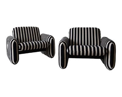 1980s Herman Miller Chiclet Chairs in Velvet Stripes, a Pair