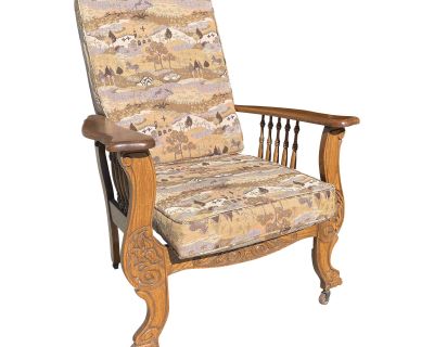 Oak Morris Chair Carved Recliner Circa 1900