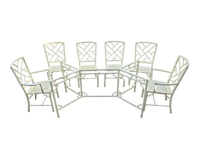 1970s Vintage Meadowcraft Bamboo Chippendale Dining Room Set of 7
