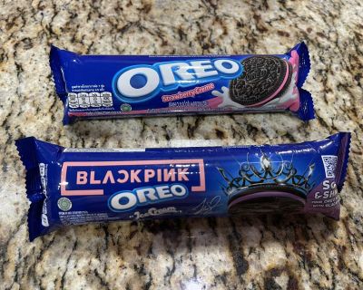 Oreo blueberry ice cream Blackpink edition and strawberry creme cookies
