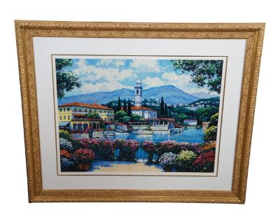 John Zaccheo Italian Springtime Mediterranean Cityscape Serigraph 57"