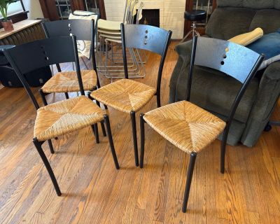 4 IKEA Metal and Rush Seat Chairs