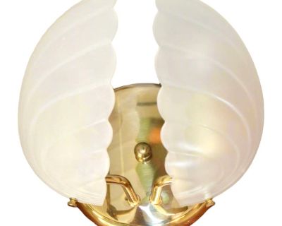 Vintage Forecast Lighting Double Frosted Glass Clam Shell Brass Sconce