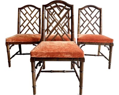 Set of 4 Mid 20th Century Chippendale Chinoiserie Faux Bamboo Dining Chairs by Century Furniture
