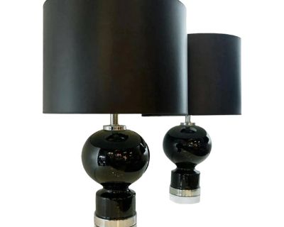 Mid-Century Modern Black Ceramic Lamps With Chrome and Removable Lucite Bases - a Pair