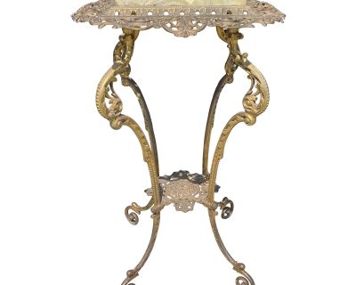 Victorian Brass Marble Table Plant Stand