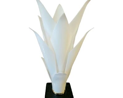 Vintage Rougier Acrylic Hollywood Regency White Black Base Palm Tree Lotus Flower Table Lamp