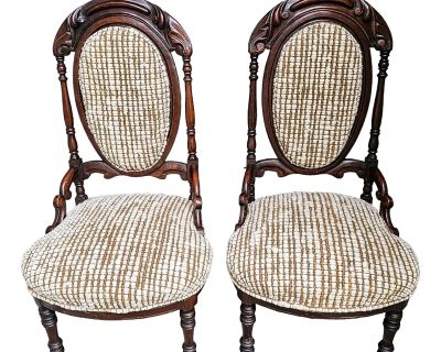 19th Century Rosewood Victorian Photographers Chairs in Haitian Cotton- a Pair