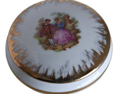 Mid 20th Century Vintage Limoges Courting Couple Trinket Box