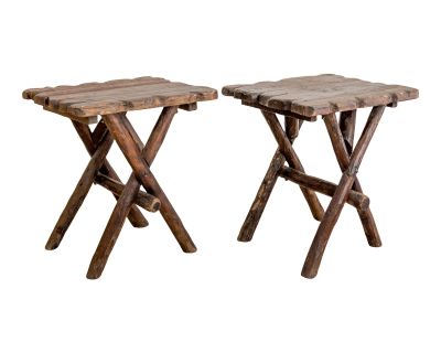 1990s Rustic Moroccan X-Base Side Tables