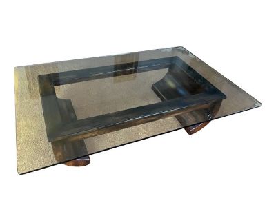 Vintage Coffee Table With Sculpted Hardwood Base