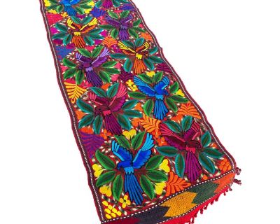 Mexican Embroidery Table Runner With Birds 50”l X 17”w