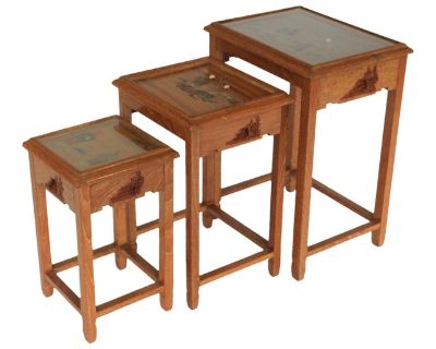 20th Century Hong Kong Carved Nesting Tables S/3