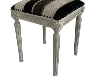 Antique French Gray Painted Bench