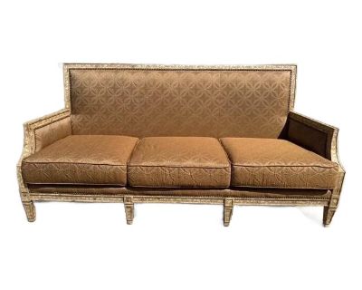 Vintage Painted Sofa With Brass Nail Heads and Cross-Back Detail