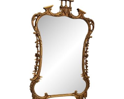 Antique Gilt Wood Carved Italian Chinoiserie Pagoda Mirror