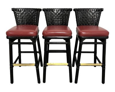 McGuire Furniture Laced Rawhide Bar Stools, Set of Three