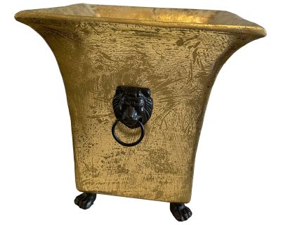 Vintage Mid 20th Century Brass Cachepot Planter on Lion Claw Feet and With Lion Mask Handles