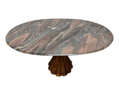 1970s Angelo Mangiarotti Dining Table Flowing Marble Copper Fluted Base