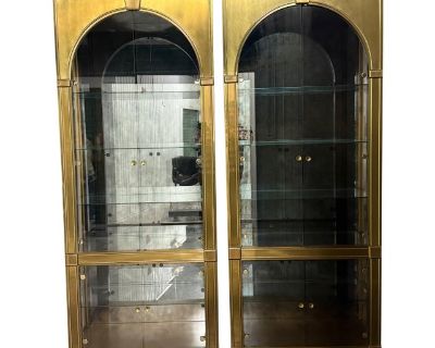Pair of Vintage Brass and Glass Display Cabinets Attributed to Mastercraft