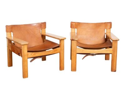 Mid Century Sling Back Leather Lounge Chair, Sweden