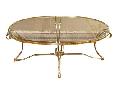1970s ​Vintage Labarge Louis XV Style Steel & Brass Glass Top Coffee Cocktail Table