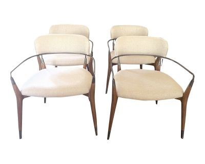 Henredon Mid-Century Style Taupe Upholstered Dining Chairs - Set of 4