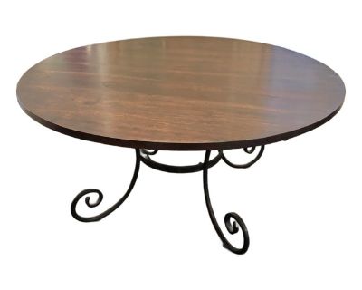 Vintage Heavy Iron & Mahogany Round Dining Table