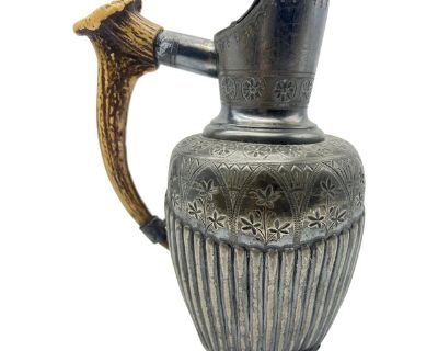 Pewter Pitcher With Antler Handle