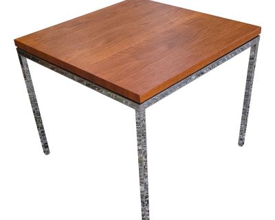 1970s Mid Century Modern Side Table in Chrome and Walnut- Manner of Florence Knoll