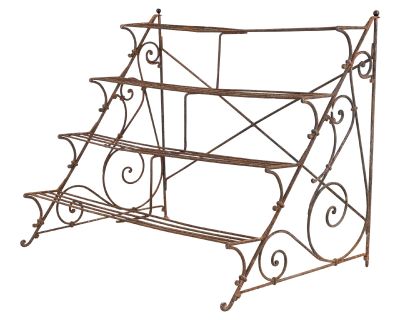 Scrollwork Four Tier Iron Plant Stand or Etagere, England Mid 20th Century