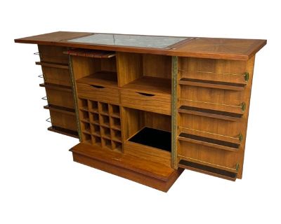 Vintage Chinoiserie Teak Expandable Wine Cabinet