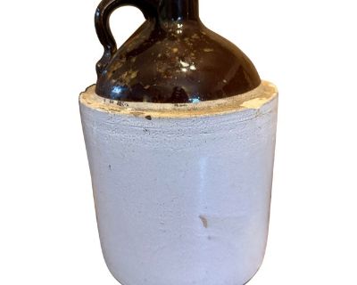 Antique Ceramic Whiskey Moonshine Jug Crock Stoneware Two-Tone Brown