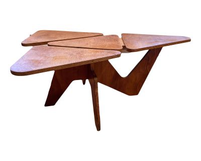 1950s José Zanine Caldas Style Biomorphic Constructionist Interlocking Plywood Coffee Table