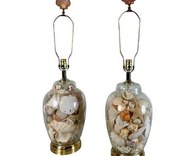 Glass Ginger Jar Shell Filled Table Lamps
