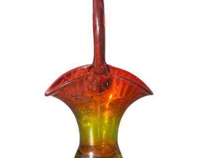 Tiffin Amberina Etched Basket, 1894-1958