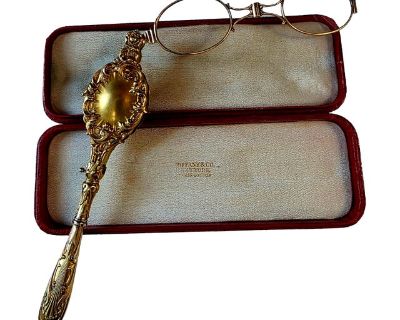 Tiffany & Co 14k Solid Gold Folding Lorgnette Glasses in Original Tiffany Box