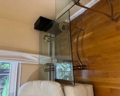 Square glass and brass coffee table