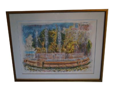 1990s Carmelo Sobrino Signed Numbered Versailles Fountain Serigraph