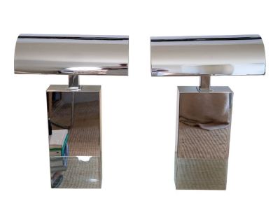 Pair of Karl Springer "Sculpture Desk Lamp" in Polished Chrome 1980s (Signed)