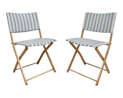 Pair of Blue and White Metal Folding Occasional Outdoor Chairs