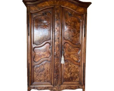 Late 18th Century Louis XV French Armoire With Burl Wood Doors