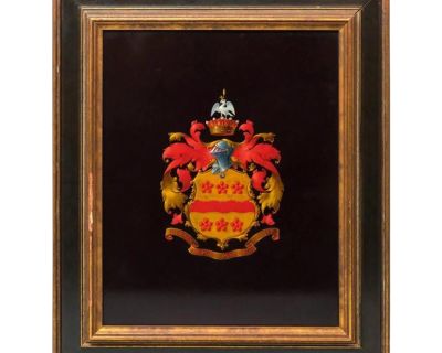 Vintage Coat of Arms Hand-Painted Oil on Tin by L. C. Proudfoot