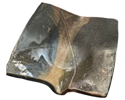 1970s Signed Studio Pottery Bowl by Bartlett – Heavy Organic Modern Stoneware, Caramel & Colbalt Glaze