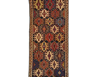 Blue Vintage Turkish Kilim Wool Rug With Allover Geometric Design