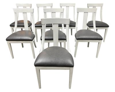 Sarried Ltd White Distressed Lacquer Deco Dining Chairs, Set of Eight