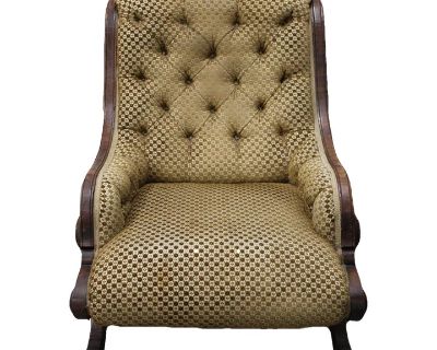 Victorian Eastlake Reclining Chair, Carved Wood & Upholstered