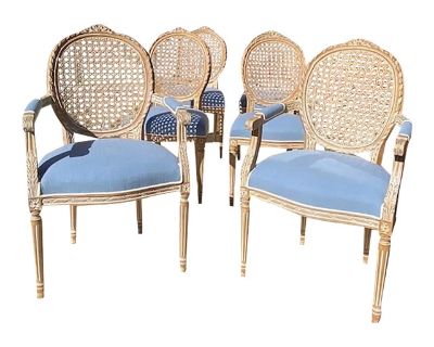 Custom Louis XVI Style Italian Dining Chairs in Baby Blue- Set of 6