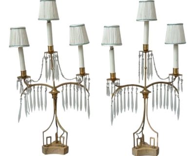Neoclassical, Dore Bronze, Crystal, Marble, Table Lamps, 19th Century